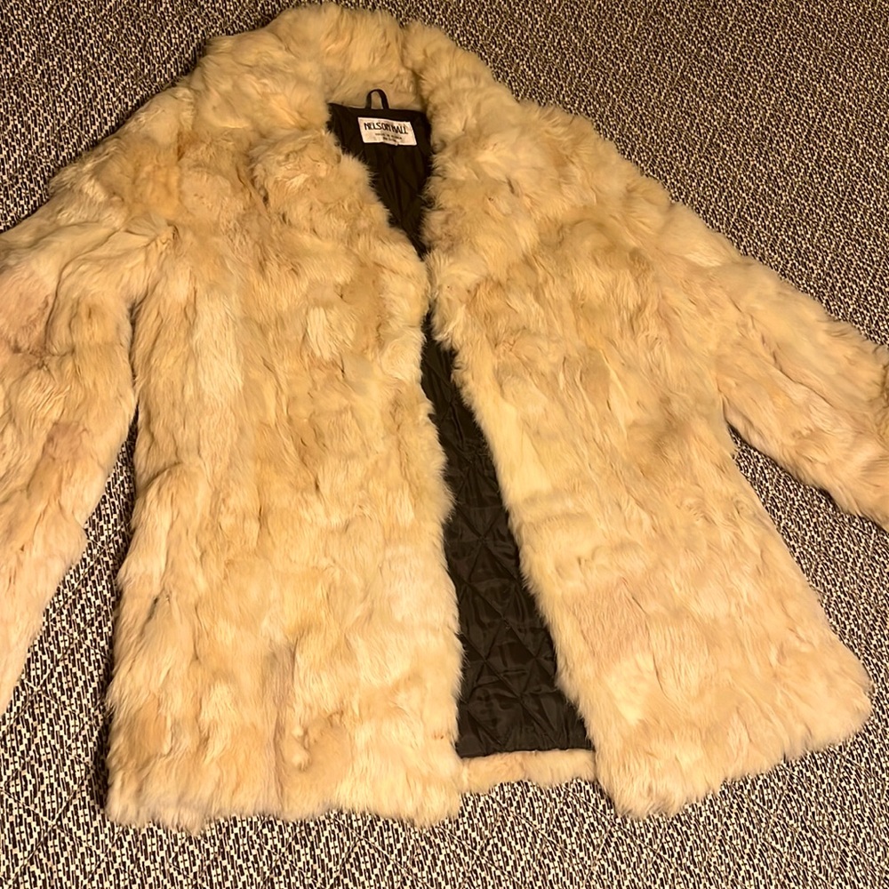 Vintage 100% Rabbit Fur Coat by Nelson Hall Made in Korea Nylon Taffeta lining